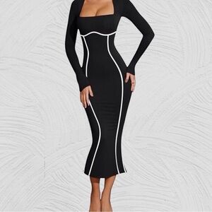 Amazon Black and White Bodycon Dress Long Sleeve Square Neck
